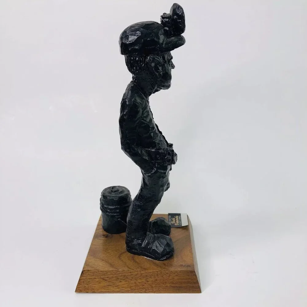 Vtg Carved Coal Underground Miner Black Diamonds 8.5" Man Statue Figurine Wood - Picture 4 of 8